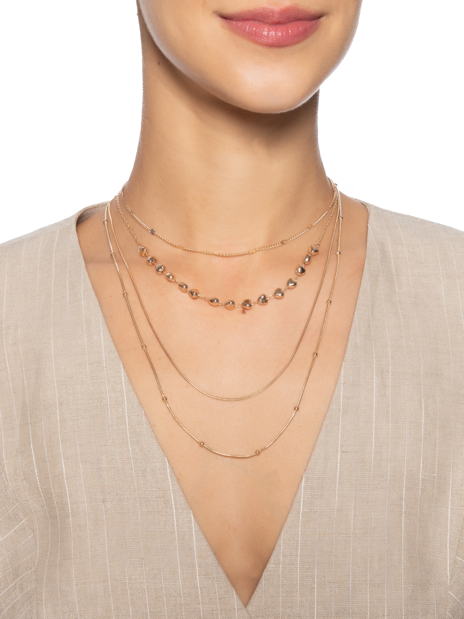 Colar Feminino Mix Camadas Dourado Market 33