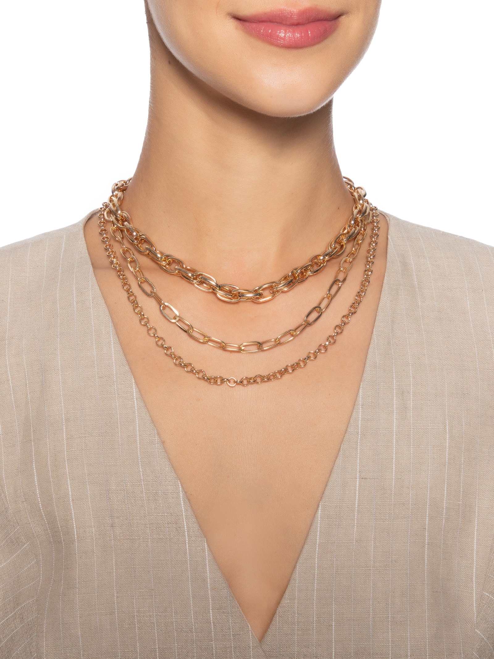 Colar Feminino Mix Correntes Dourado Market 33