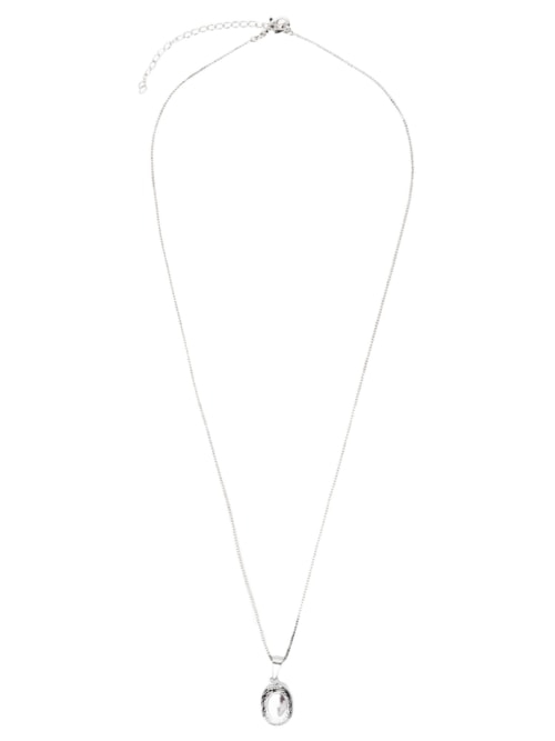 Colar Feminino Relicário Pequeno Oval Com Detalhe – Prata