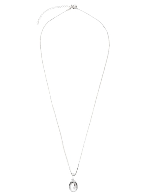 Colar Feminino Relicário Pequeno Oval Com Detalhe - Prata