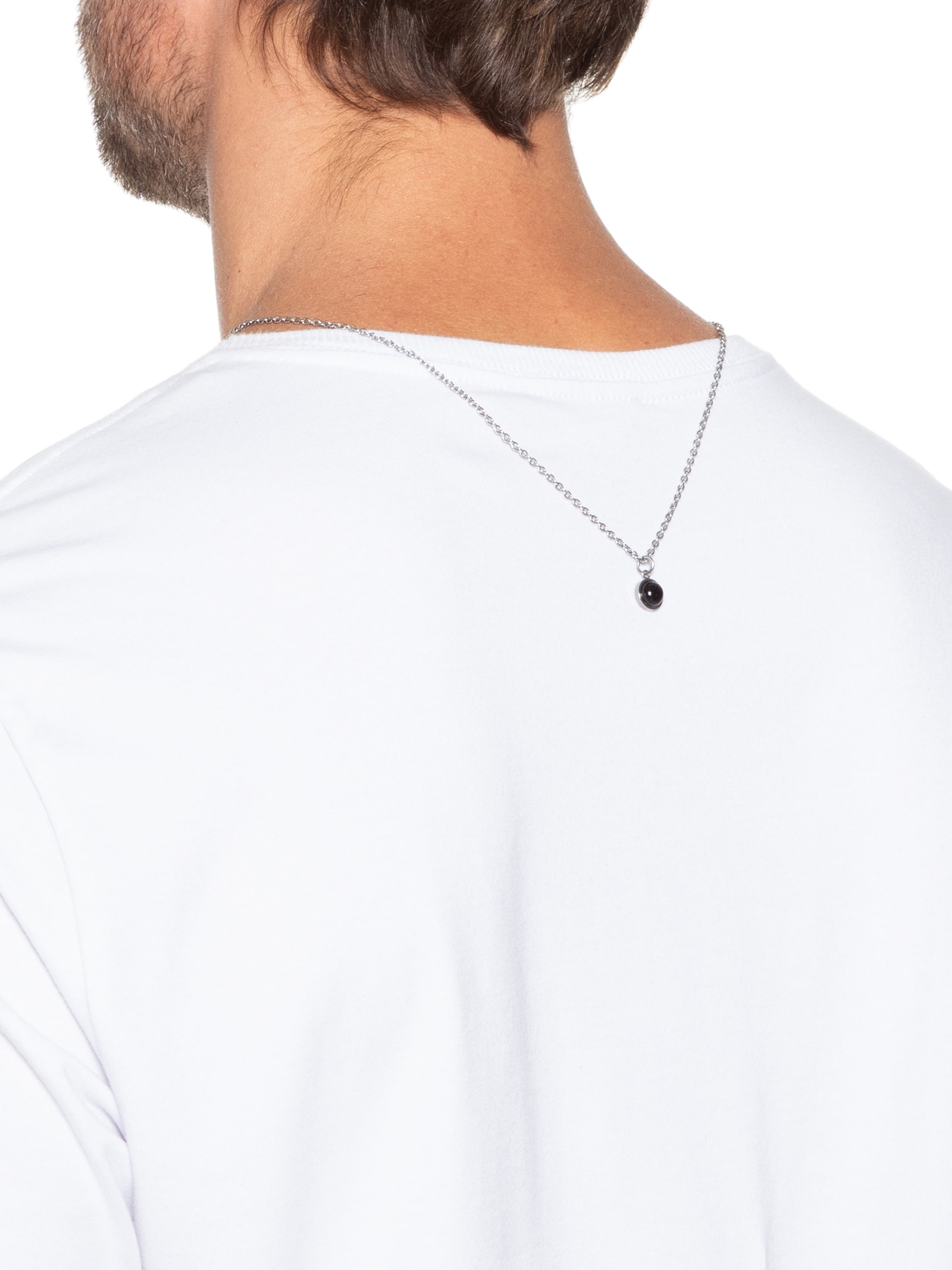 Colar Masculino Escapulário Cizeta de Corrente em Aço e Pedra Natural Ágata Prateado Key Design