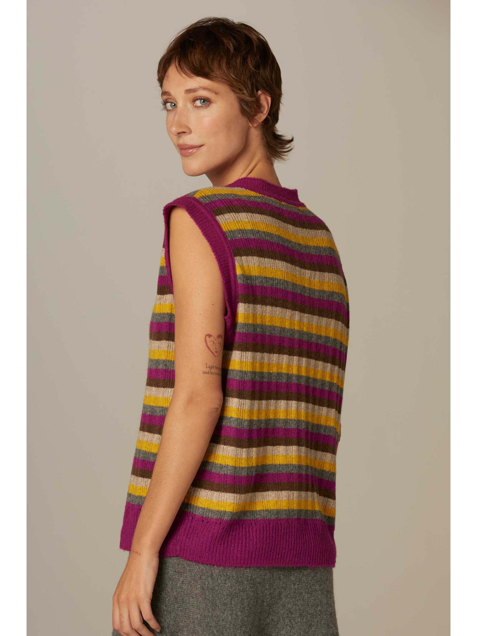 Colete Canelado Listrado Tricot Mira Yogini