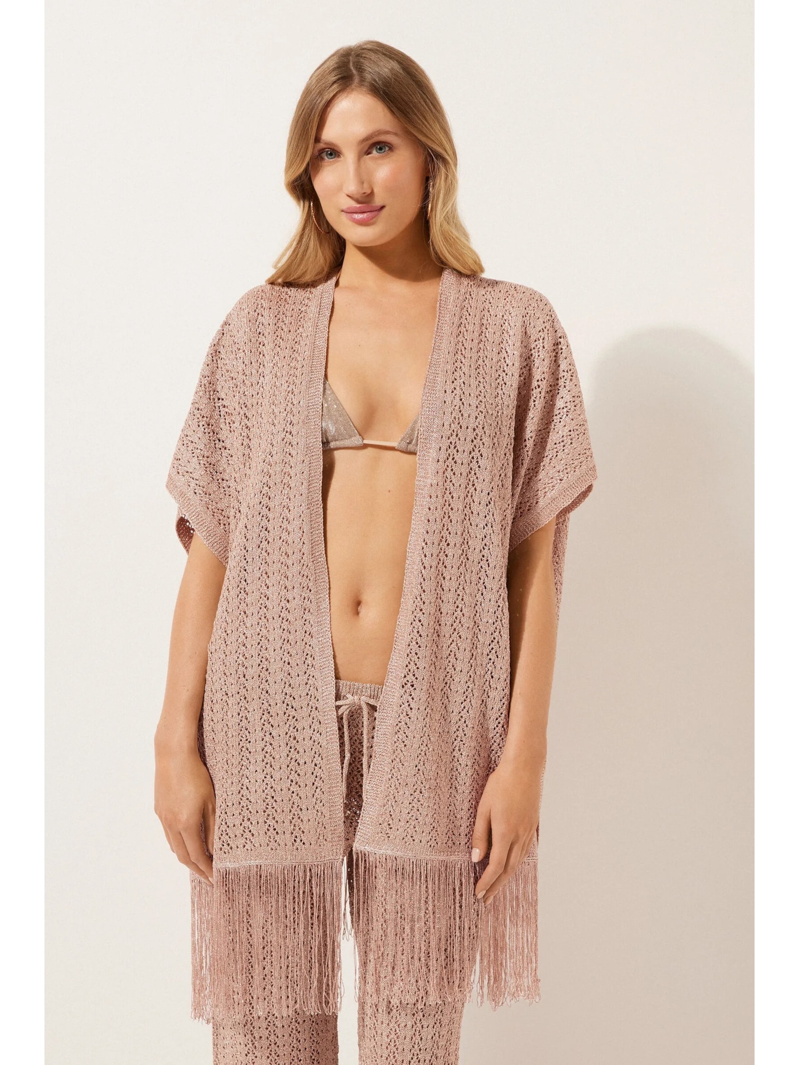 Colete Em Crochê Lamê Bege Calzedonia