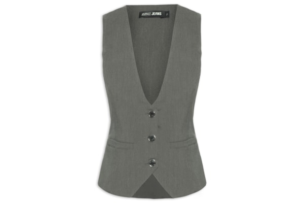 Colete Feminino Alfaiataria Abertura Costas - Cinza