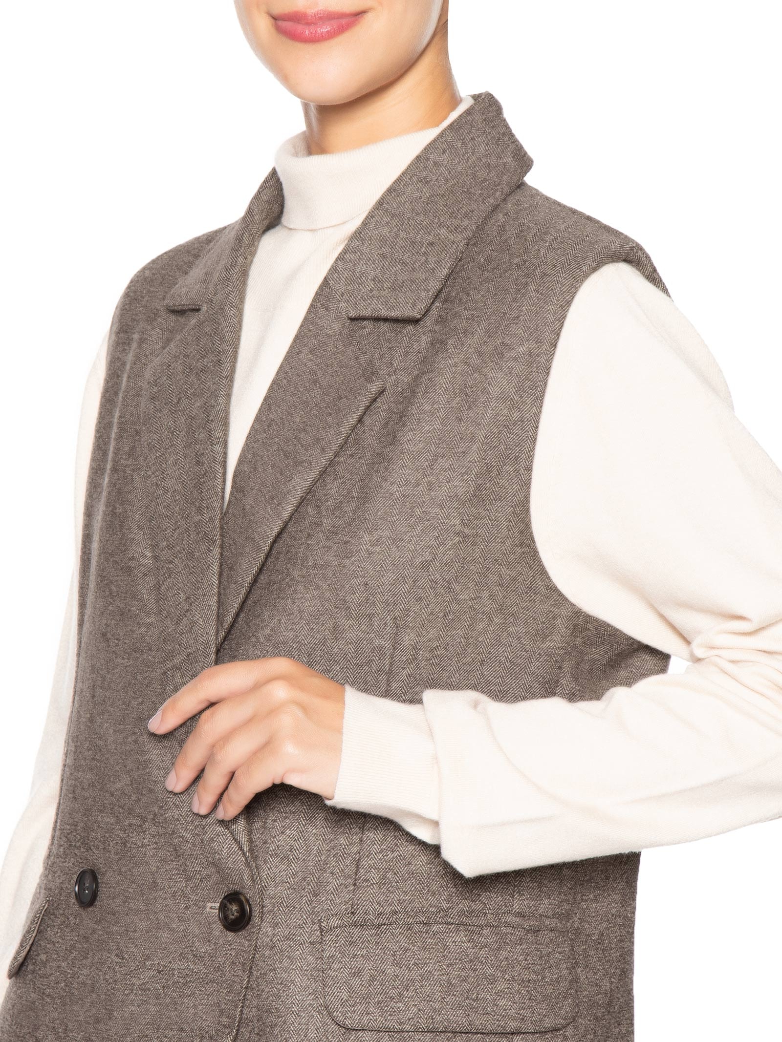 Colete Feminino Alfaiataria Alongada Bege Basiq