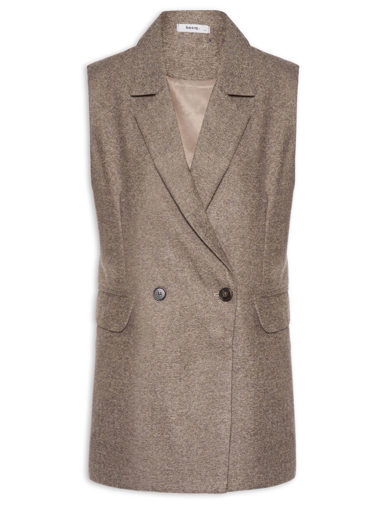 Colete Feminino Alfaiataria Alongada Bege Basiq