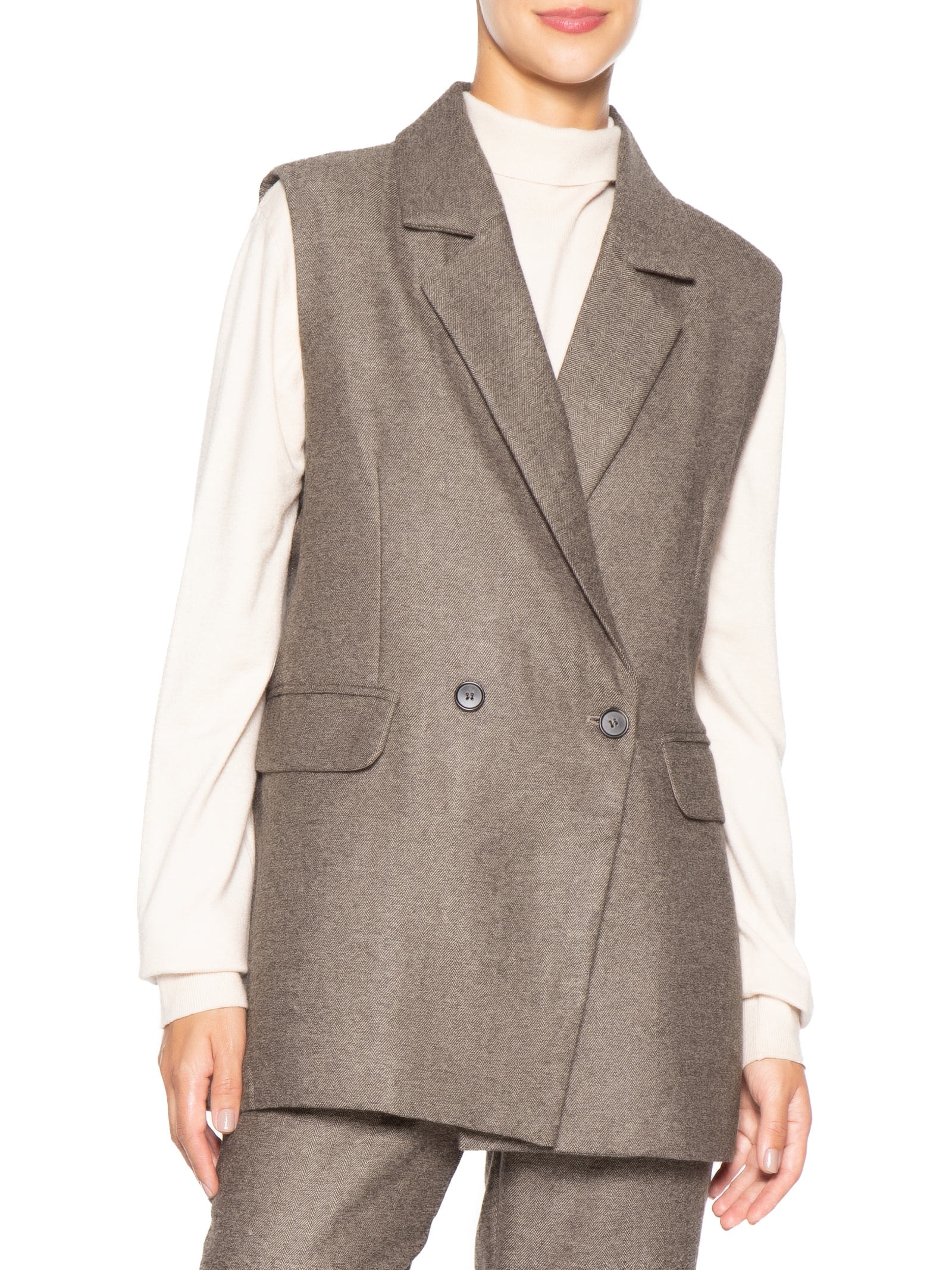 Colete Feminino Alfaiataria Alongada Bege Basiq