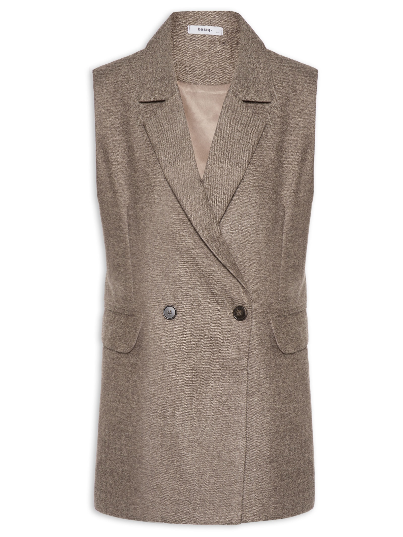 Colete Feminino Alfaiataria Alongada Bege Basiq