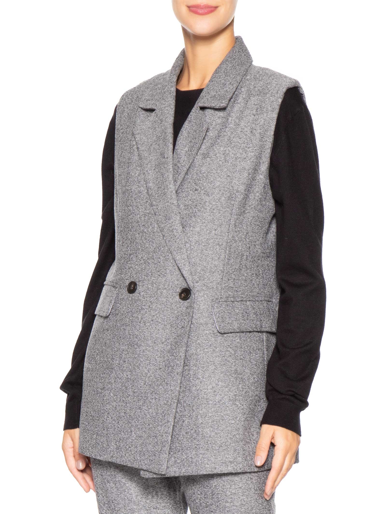 Colete Feminino Alfaiataria Alongada Cinza Basiq