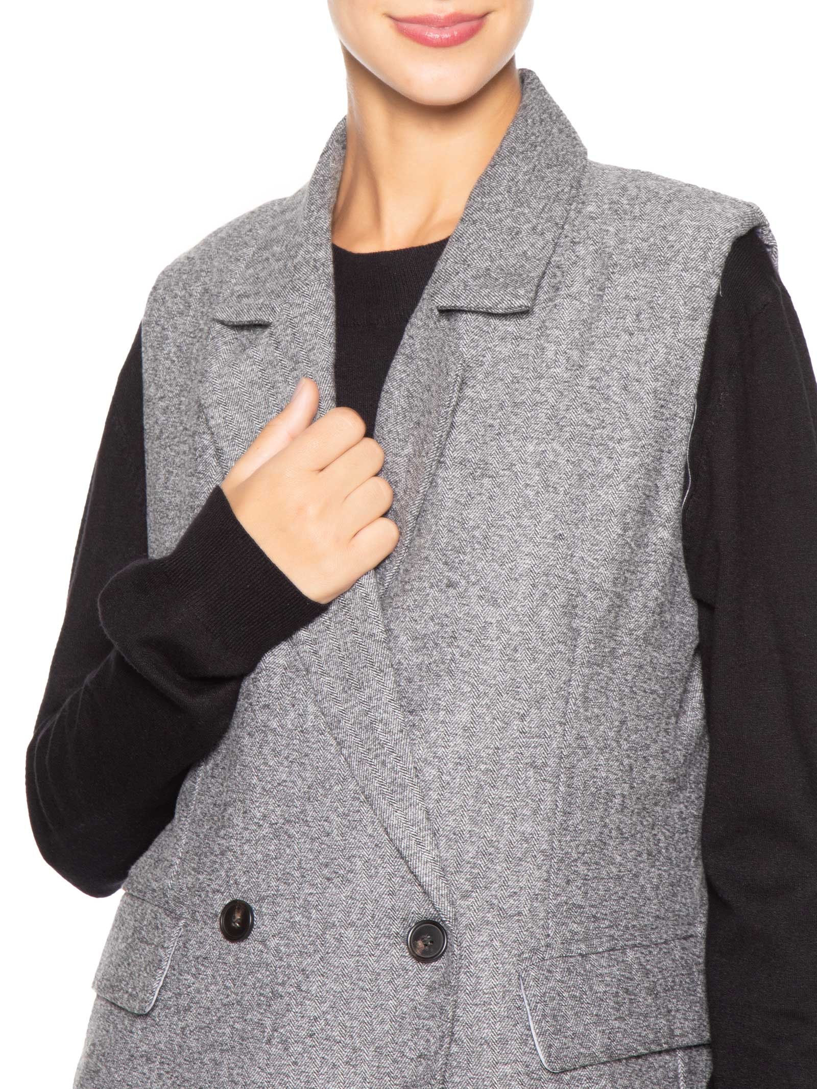 Colete Feminino Alfaiataria Alongada Cinza Basiq