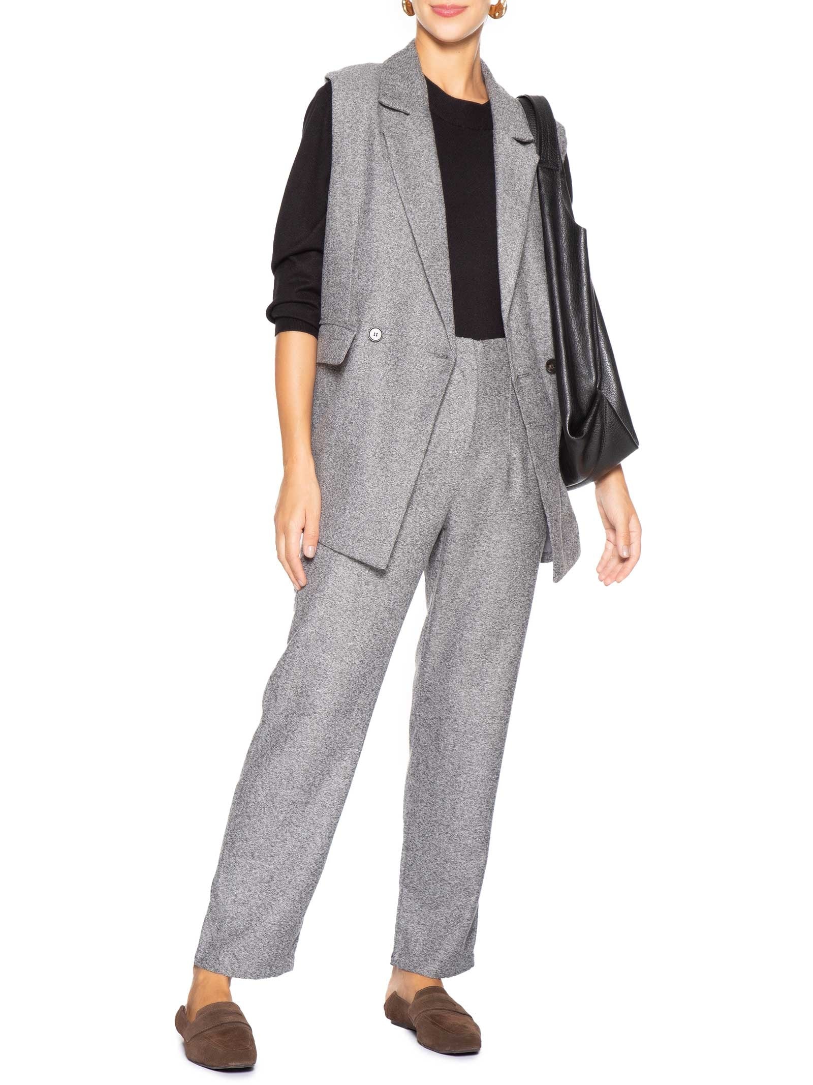 Colete Feminino Alfaiataria Alongada Cinza Basiq