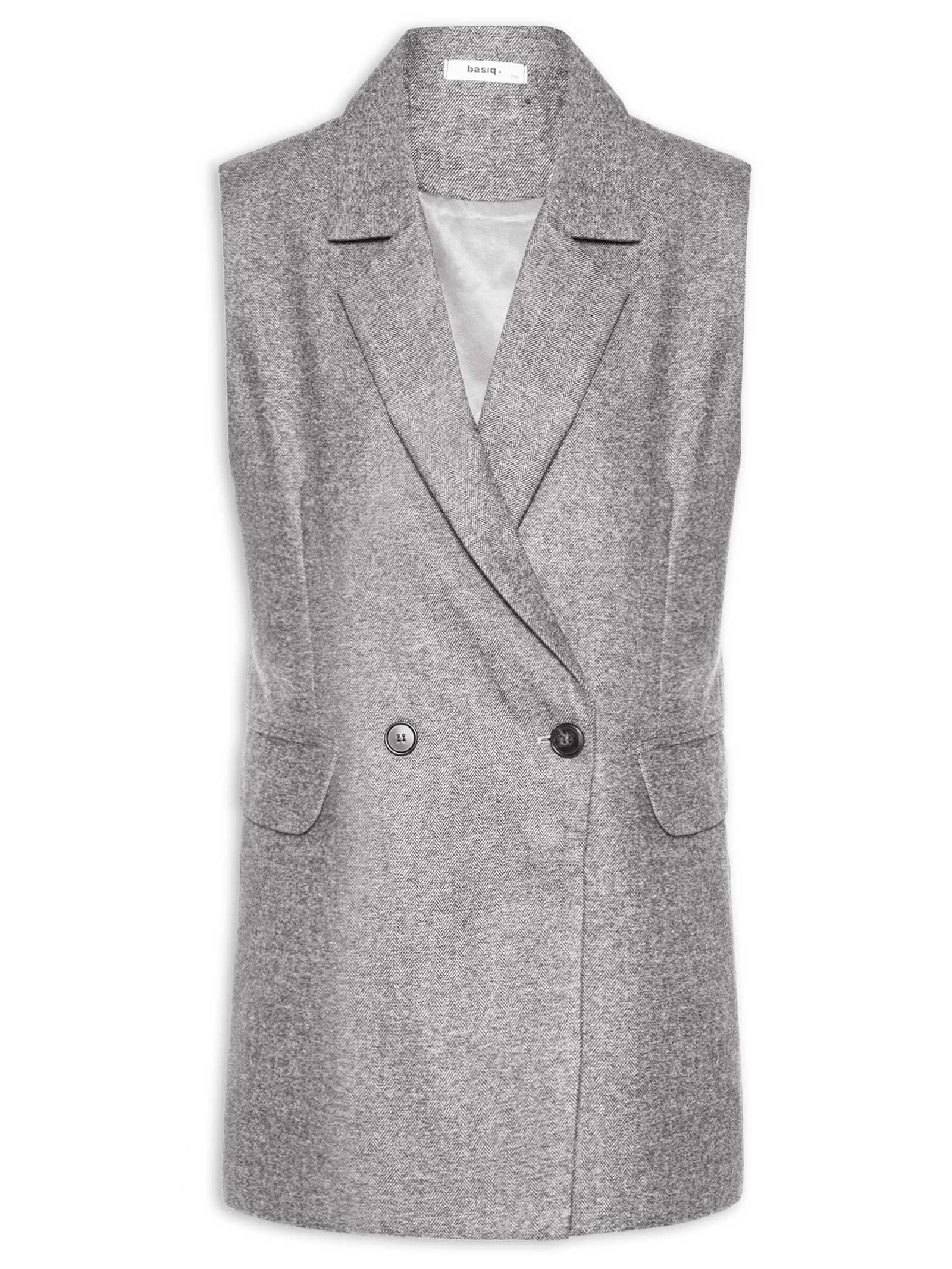 Colete Feminino Alfaiataria Alongada Cinza Basiq