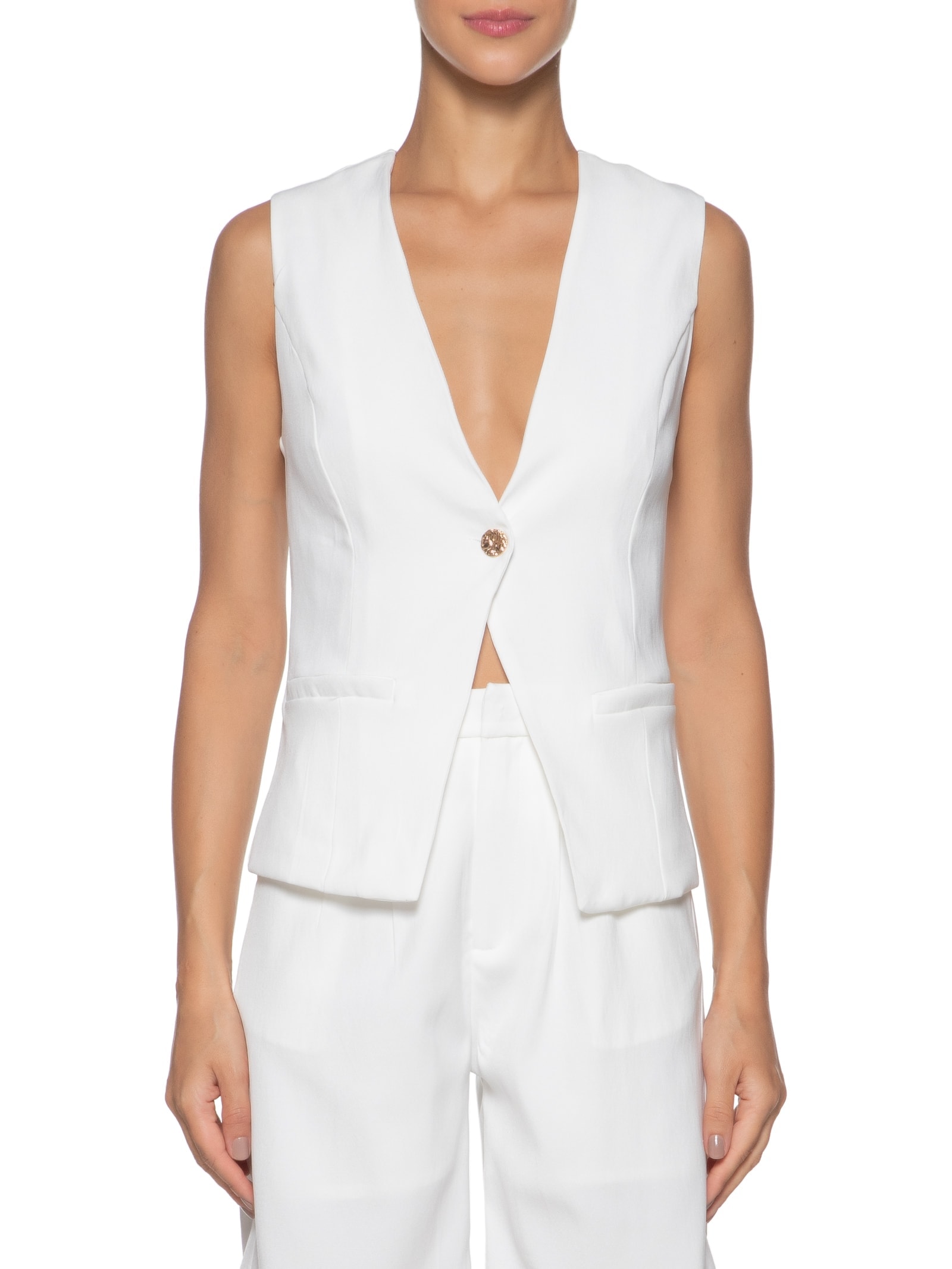 Colete Feminino Alfaiataria Alongado Off White Basiq