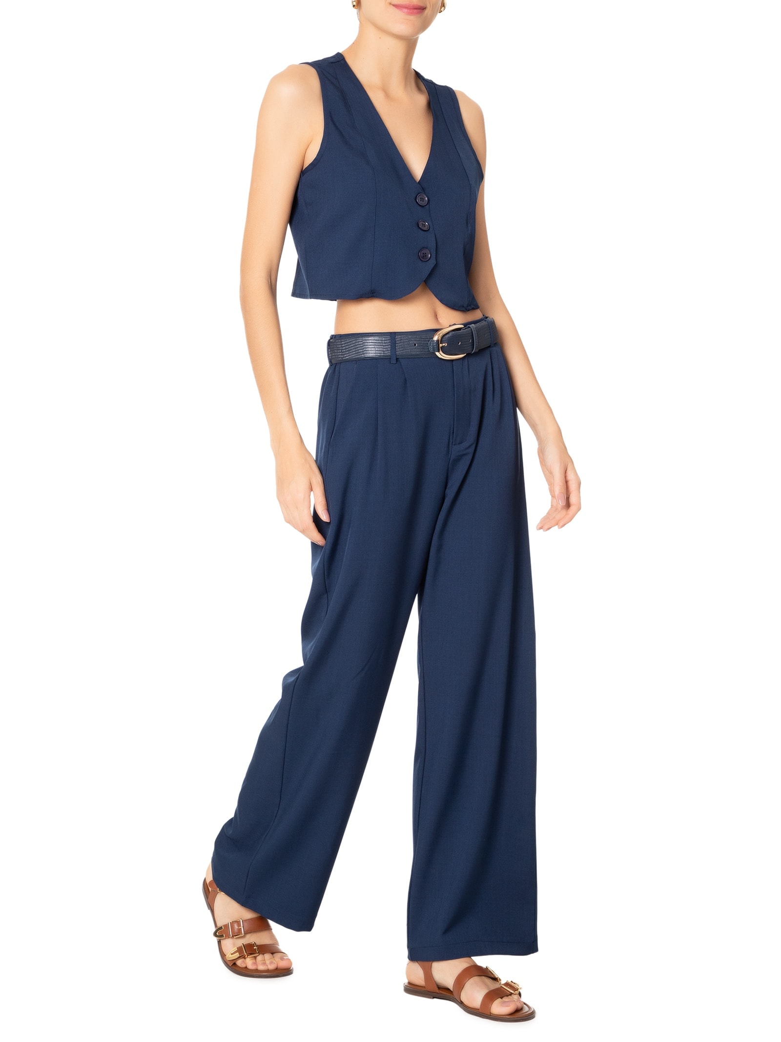 Colete Feminino Alfaiataria Básico Azul Basiq