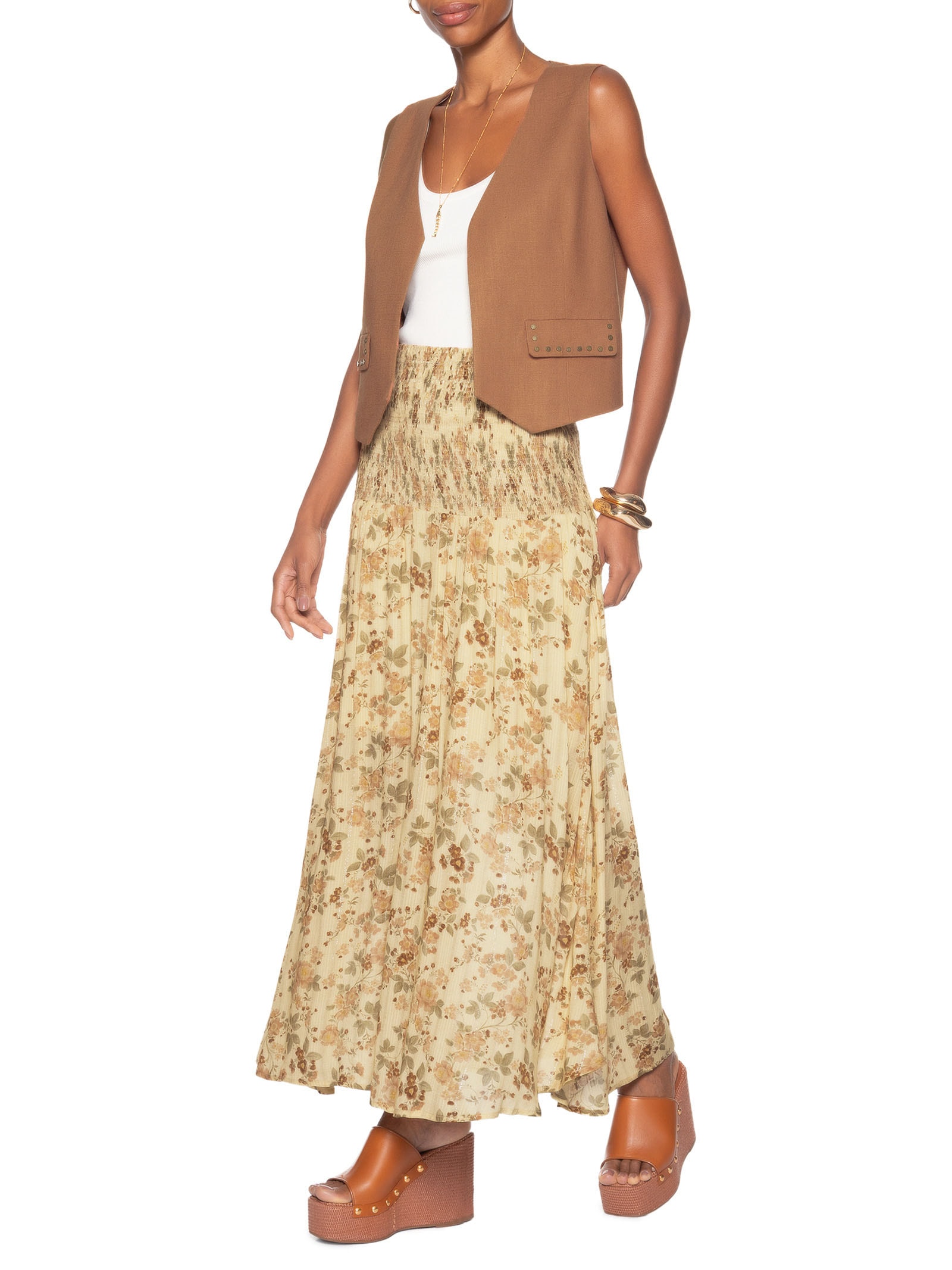 Colete Feminino Alfaiataria Bolso Chaton Marrom Maria Filó