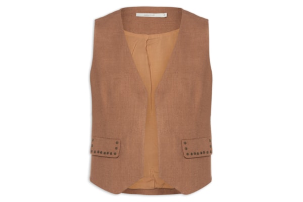 Colete Feminino Alfaiataria Bolso Chaton - Marrom