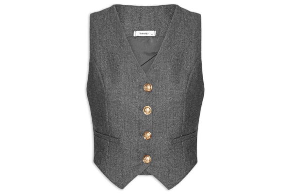 Colete Feminino Alfaiataria Botão Metálico - Preto