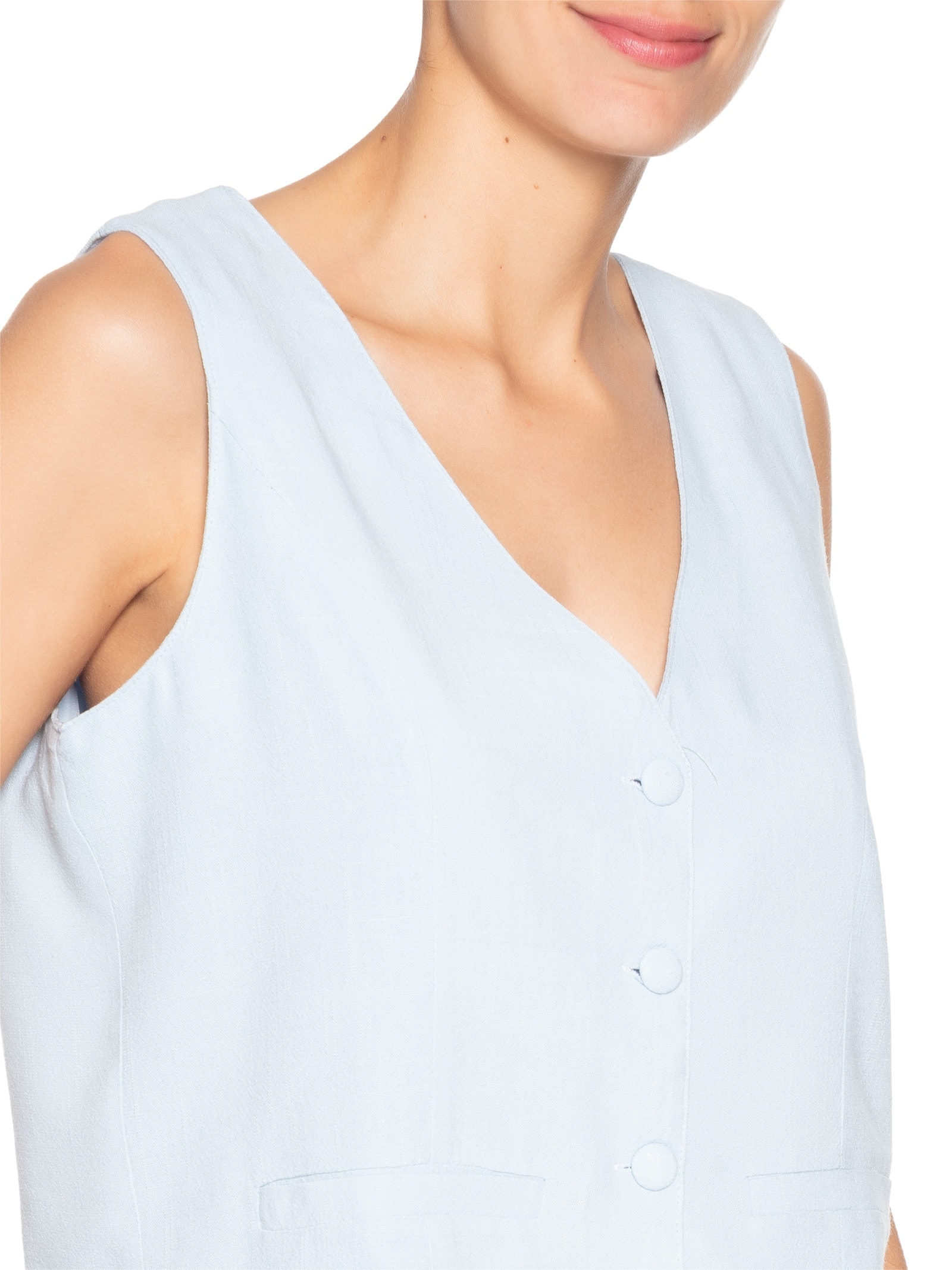 Colete Feminino Alfaiataria Com Linho Azul Basiq