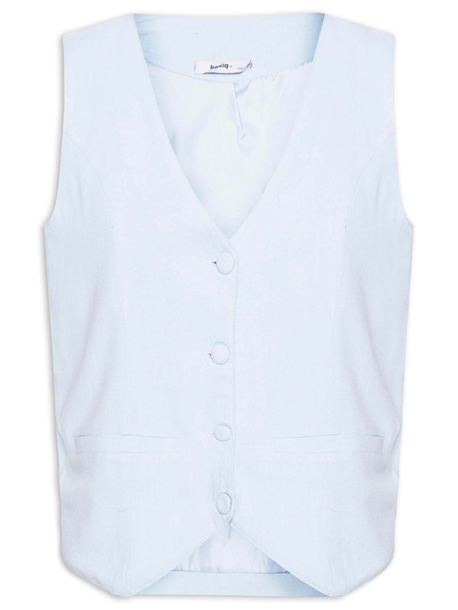 Colete Feminino Alfaiataria Com Linho Azul Basiq