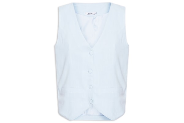 Colete Feminino Alfaiataria Com Linho - Azul