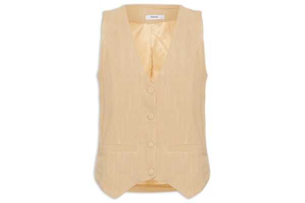 Colete Feminino Alfaiataria Com Linho - Marrom