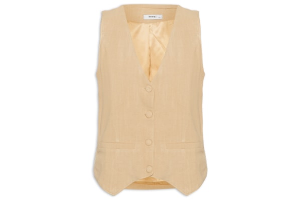 Colete Feminino Alfaiataria Com Linho - Marrom