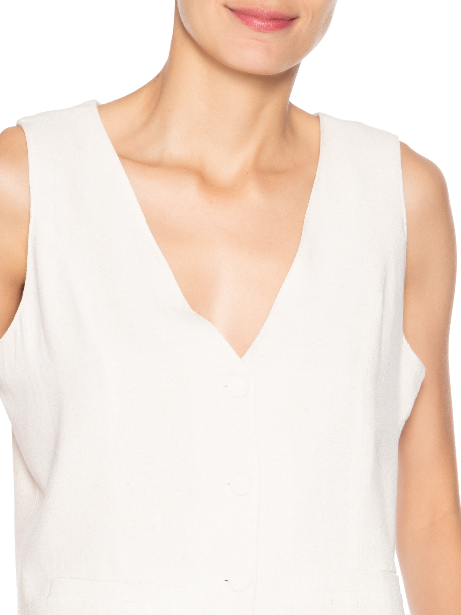 Colete Feminino Alfaiataria Com Linho Off White Basiq