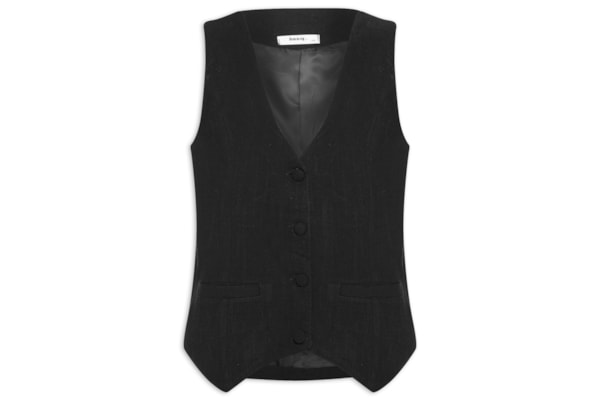 Colete Feminino Alfaiataria Com Linho - Preto