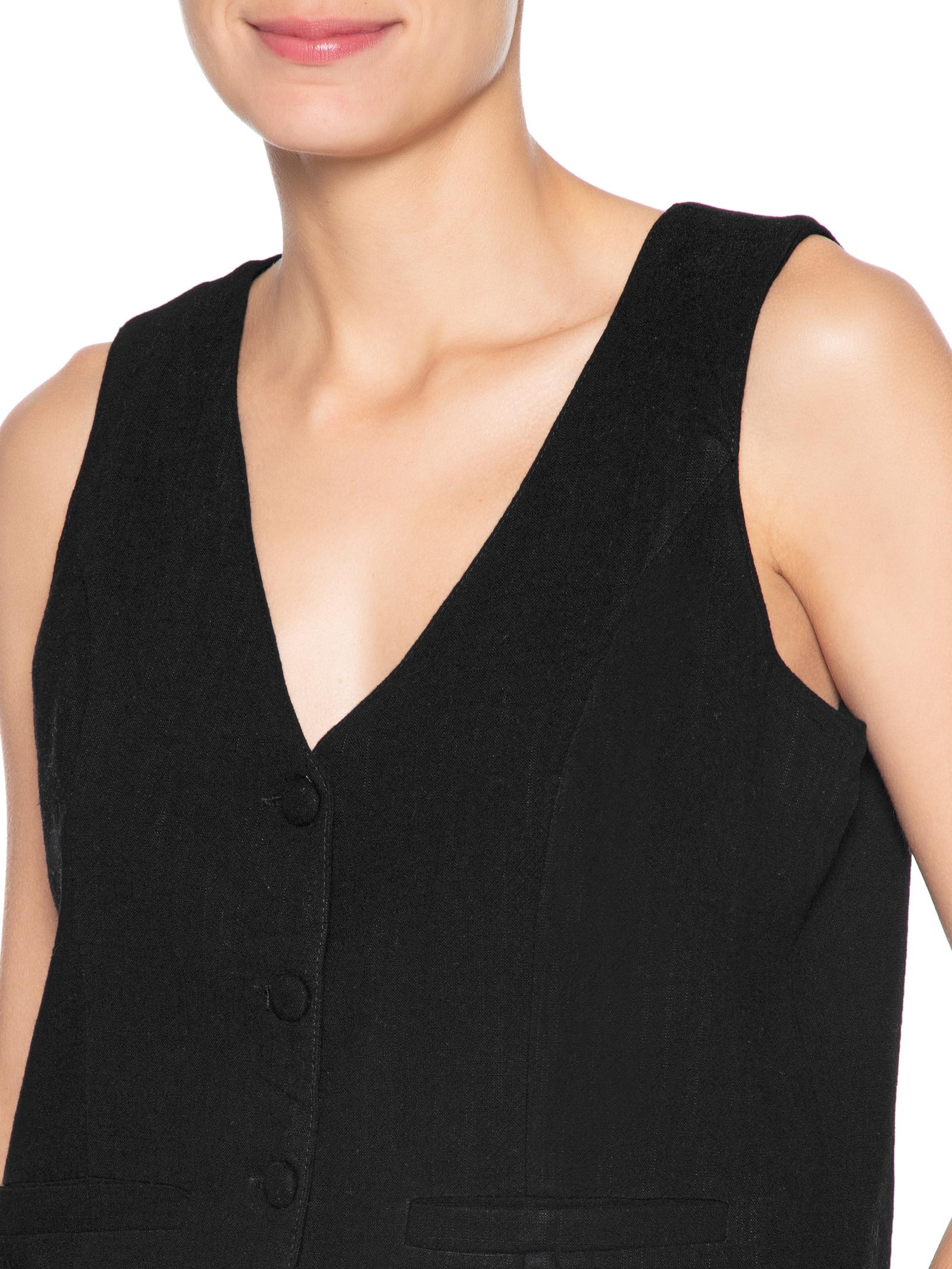 Colete Feminino Alfaiataria Com Linho Preto Basiq