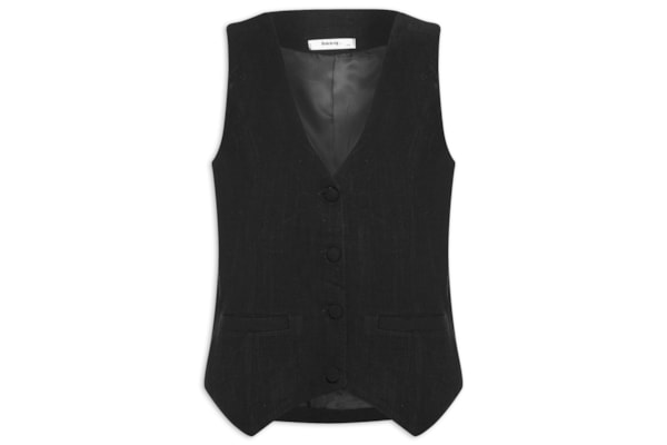 Colete Feminino Alfaiataria Com Linho - Preto