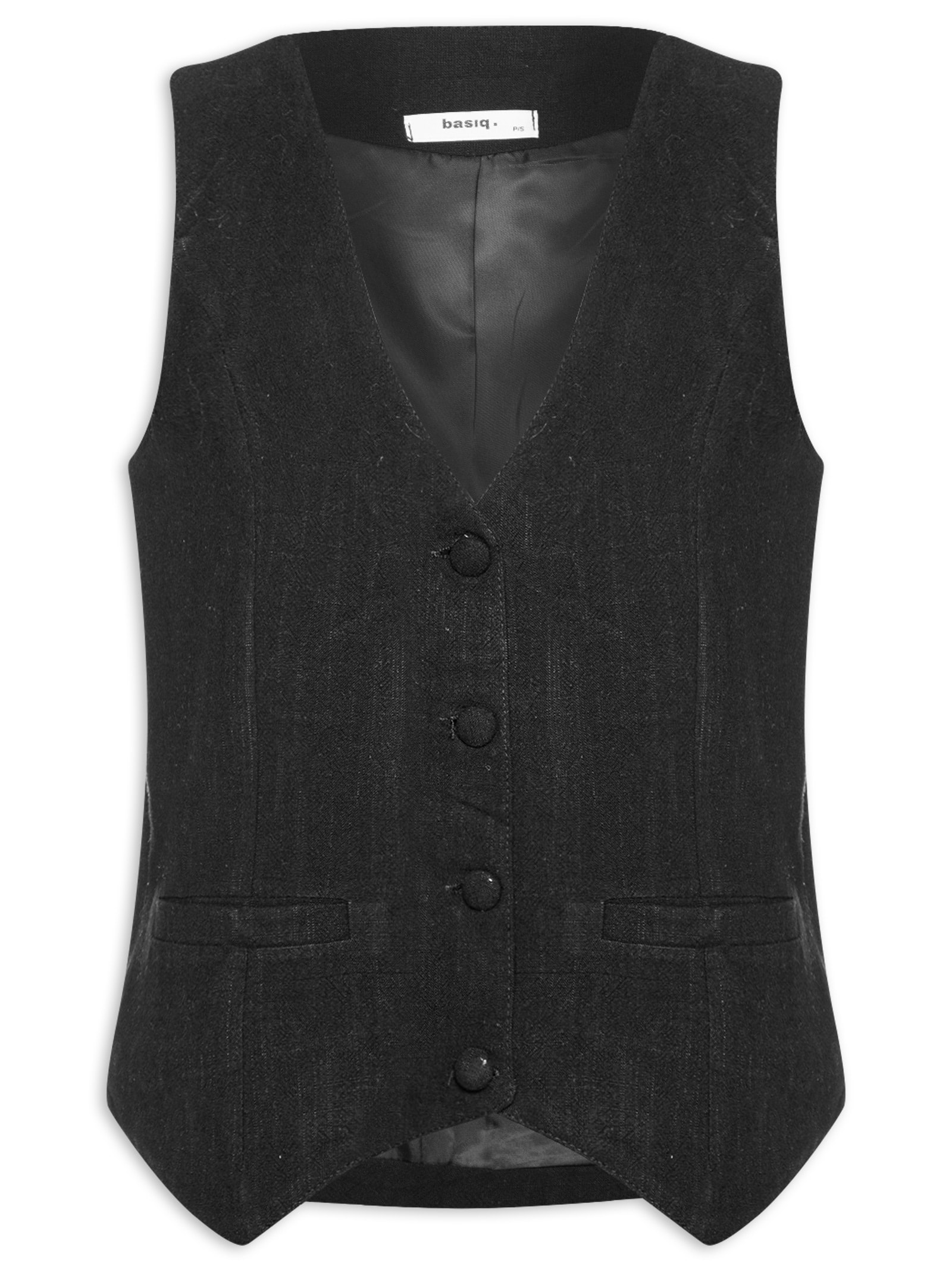 Colete Feminino Alfaiataria Com Linho Preto Basiq