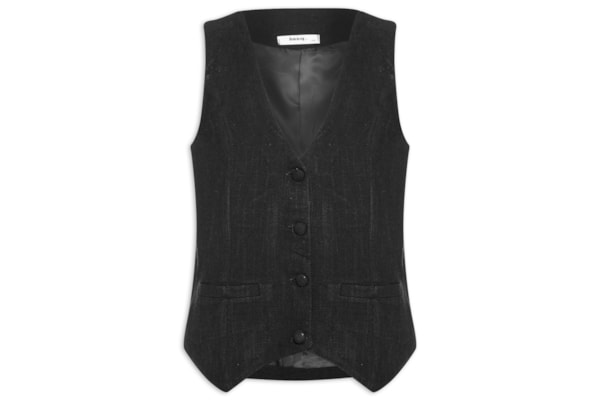 Colete Feminino Alfaiataria Com Linho - Preto