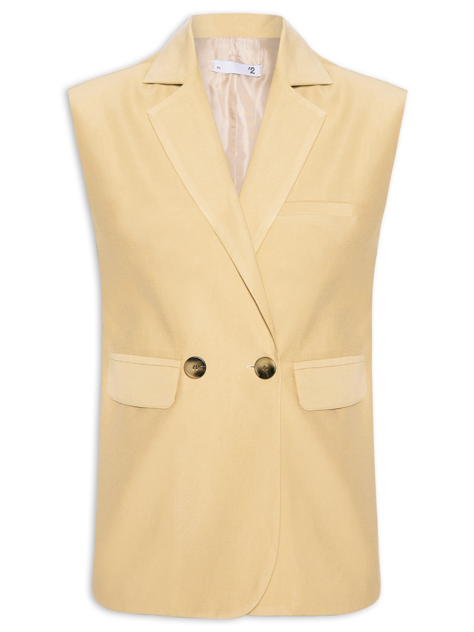 Colete Feminino Alfaiataria Estruturado Com Ombreiras Bege '2Essential