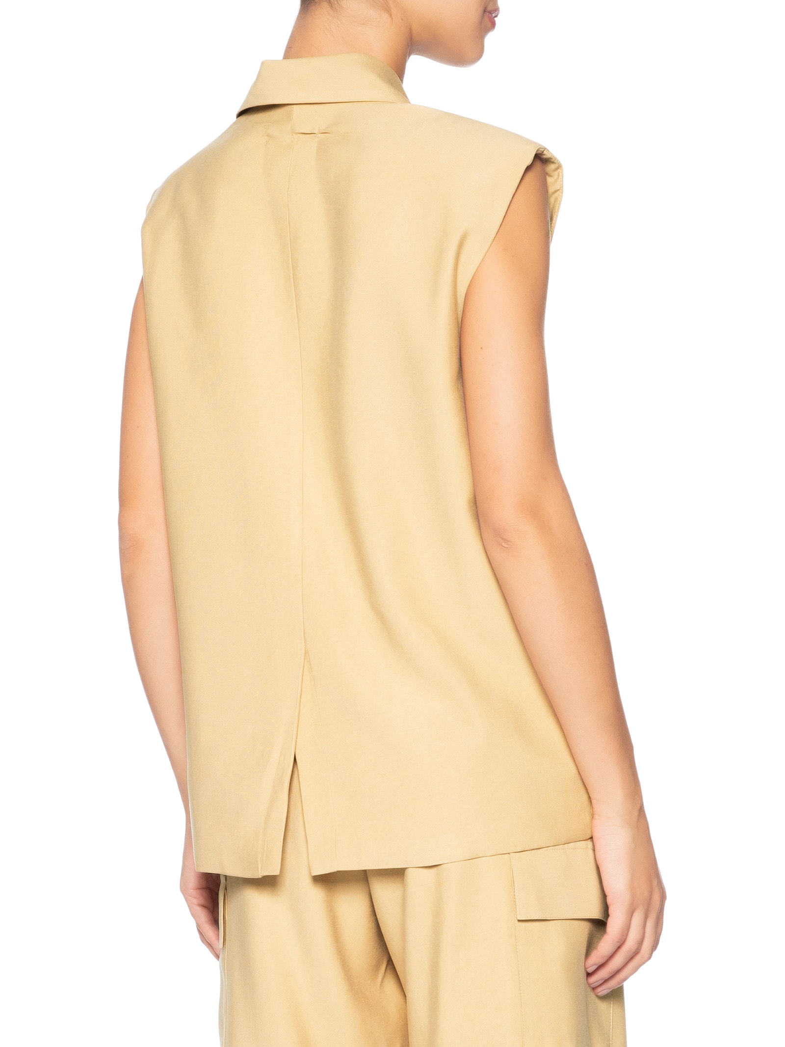 Colete Feminino Alfaiataria Estruturado Com Ombreiras Bege '2Essential