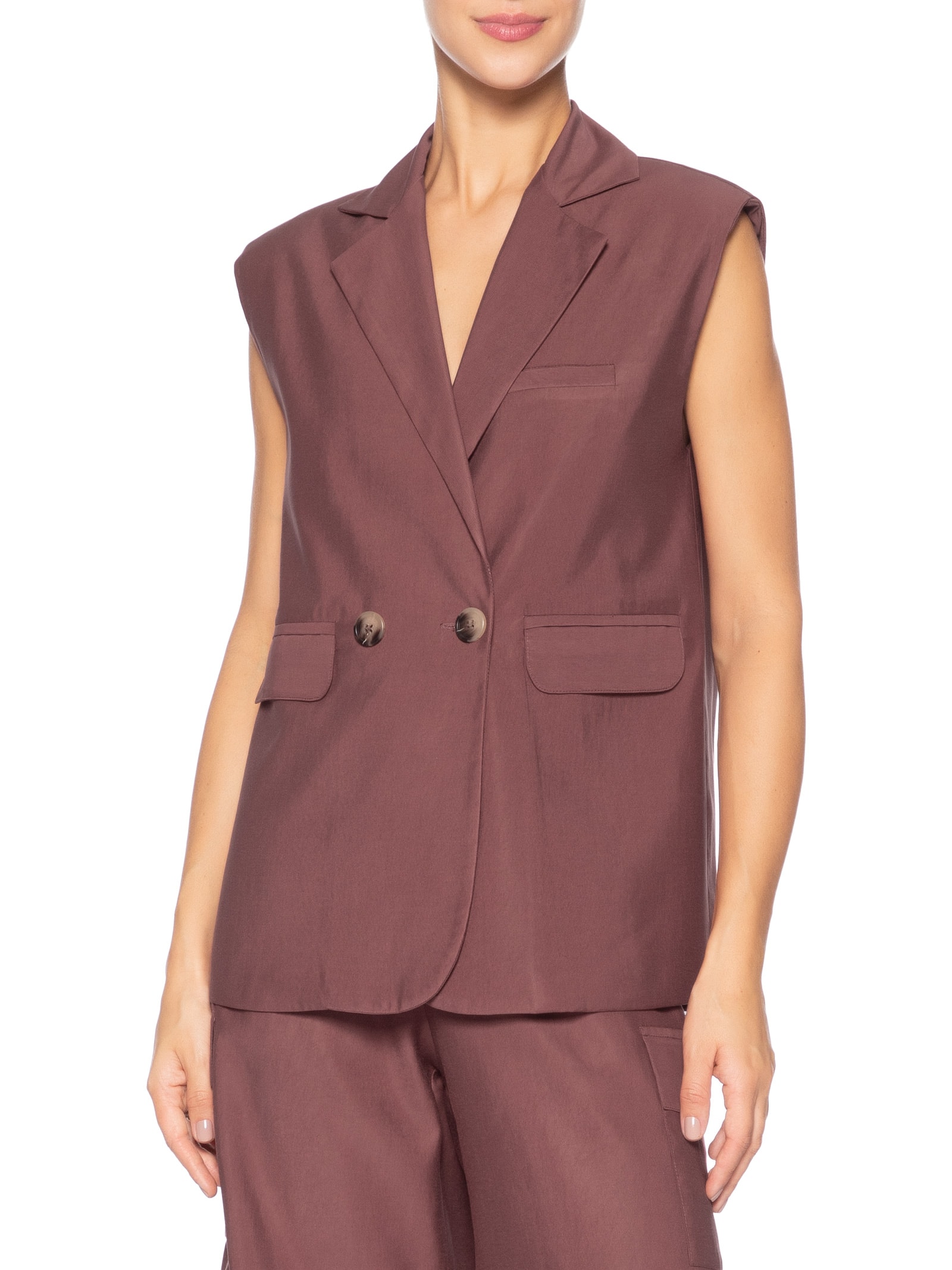 Colete Feminino Alfaiataria Estruturado Com Ombreiras Vermelho '2Essential