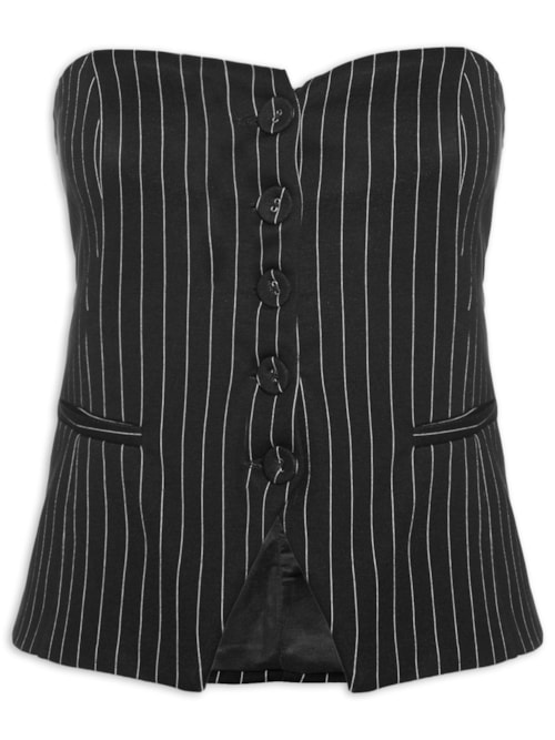 Colete Feminino Alfaiataria Risca De Giz – Preto