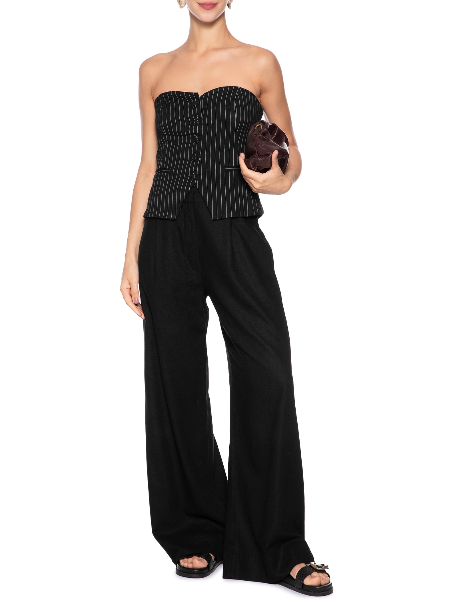 Colete Feminino Alfaiataria Risca De Giz Preto Dress To