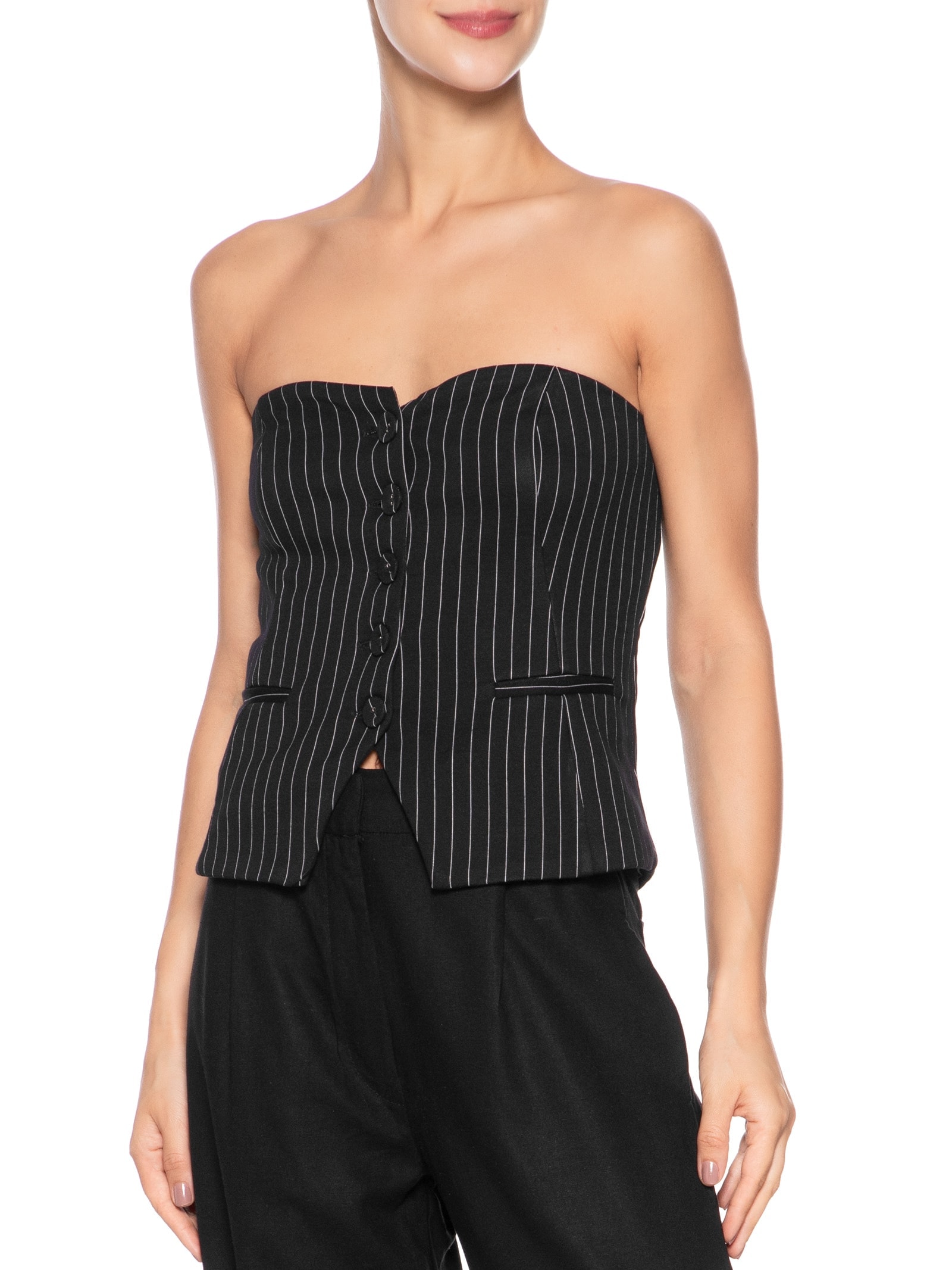 Colete Feminino Alfaiataria Risca De Giz Preto Dress To