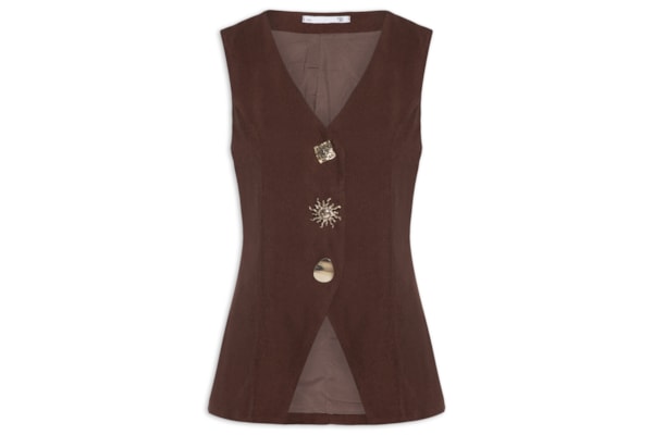 Colete Feminino Alongado Alfaiataria - Marrom