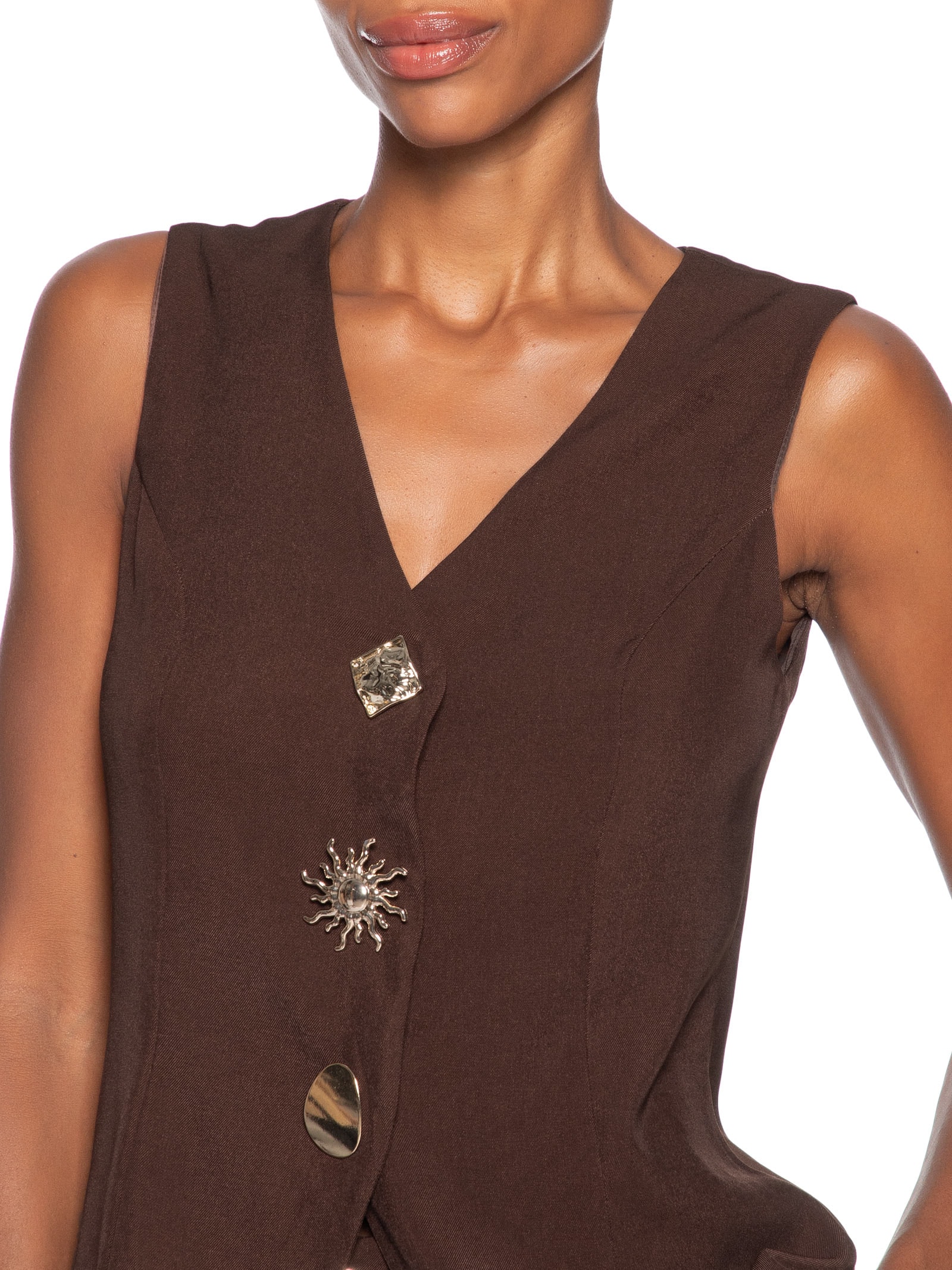 Colete Feminino Alongado Alfaiataria Marrom '2Essential