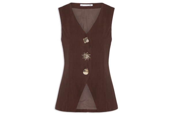 Colete Feminino Alongado Alfaiataria - Marrom