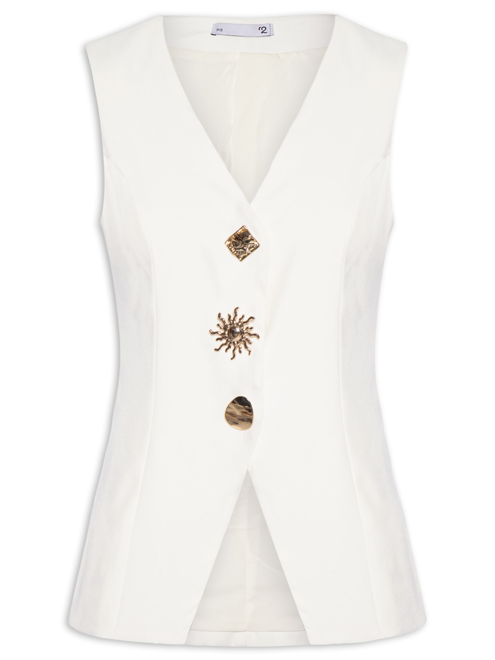 Colete Feminino Alongado Alfaiataria Off White '2Essential