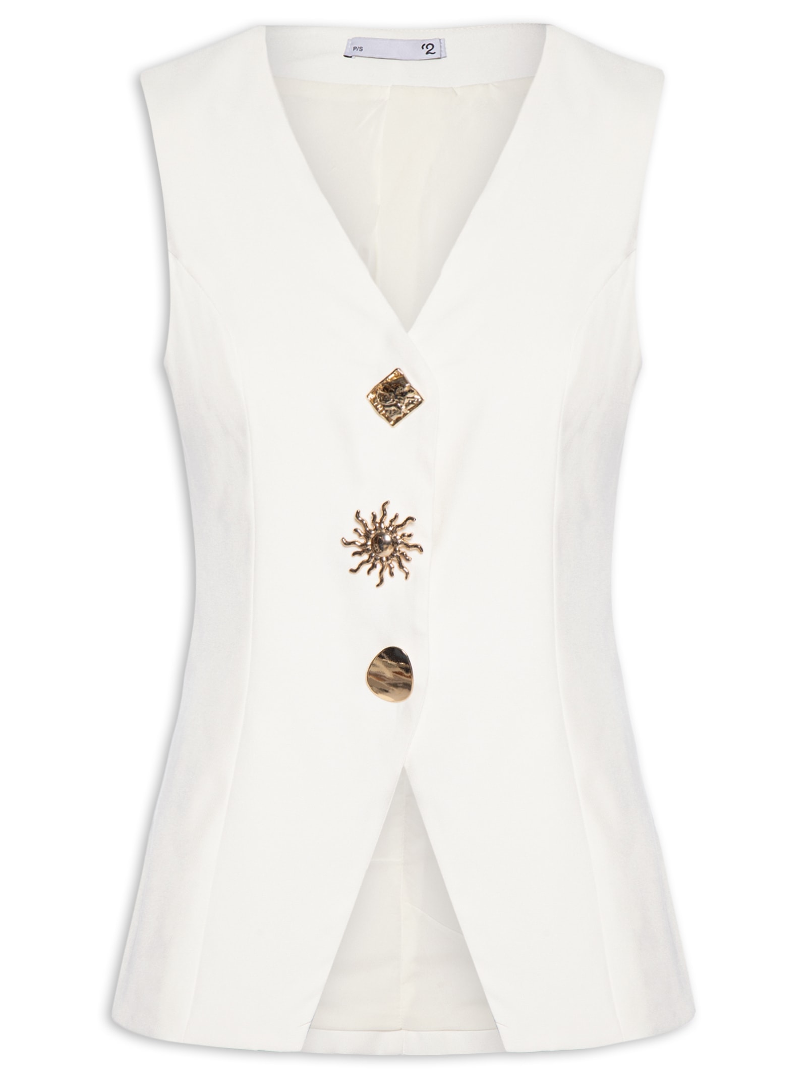 Colete Feminino Alongado Alfaiataria Off White '2Essential