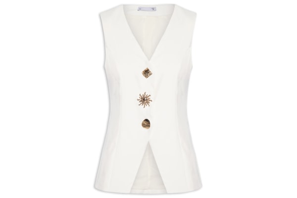 Colete Feminino Alongado Alfaiataria - Off White