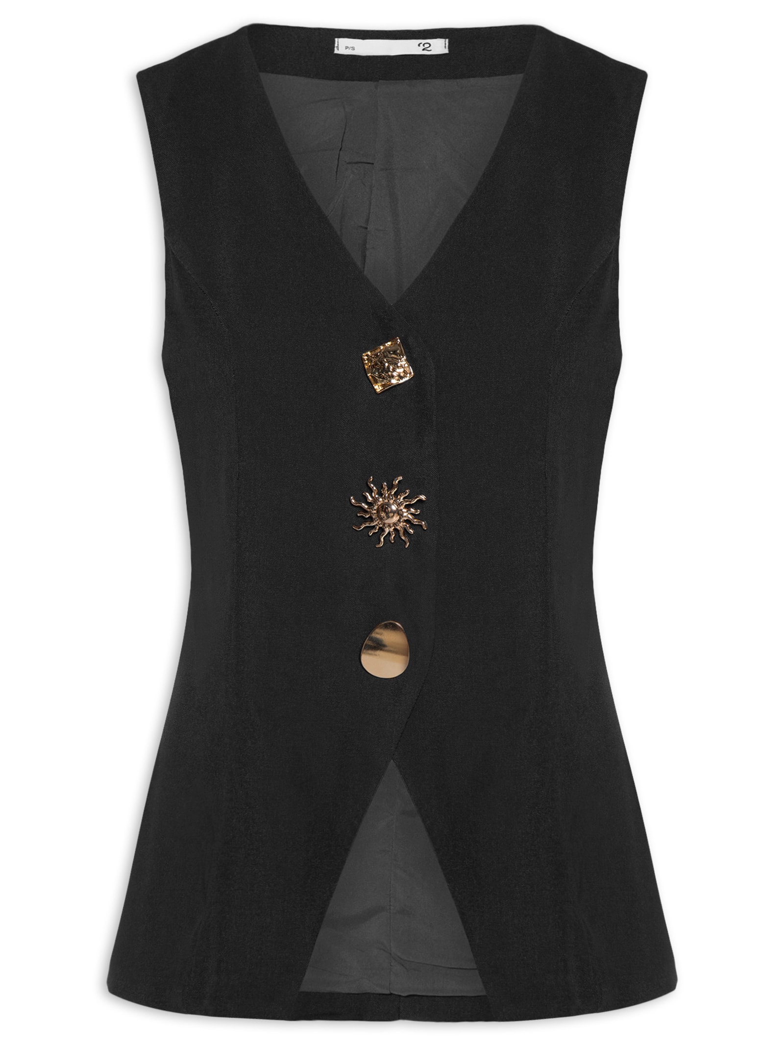 Colete Feminino Alongado Alfaiataria Preto '2Essential