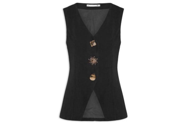 Colete Feminino Alongado Alfaiataria - Preto