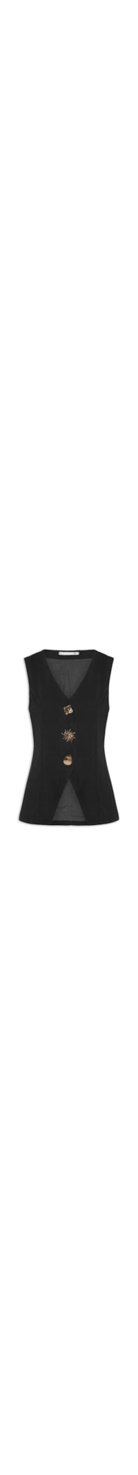 Colete Feminino Alongado Alfaiataria - Preto