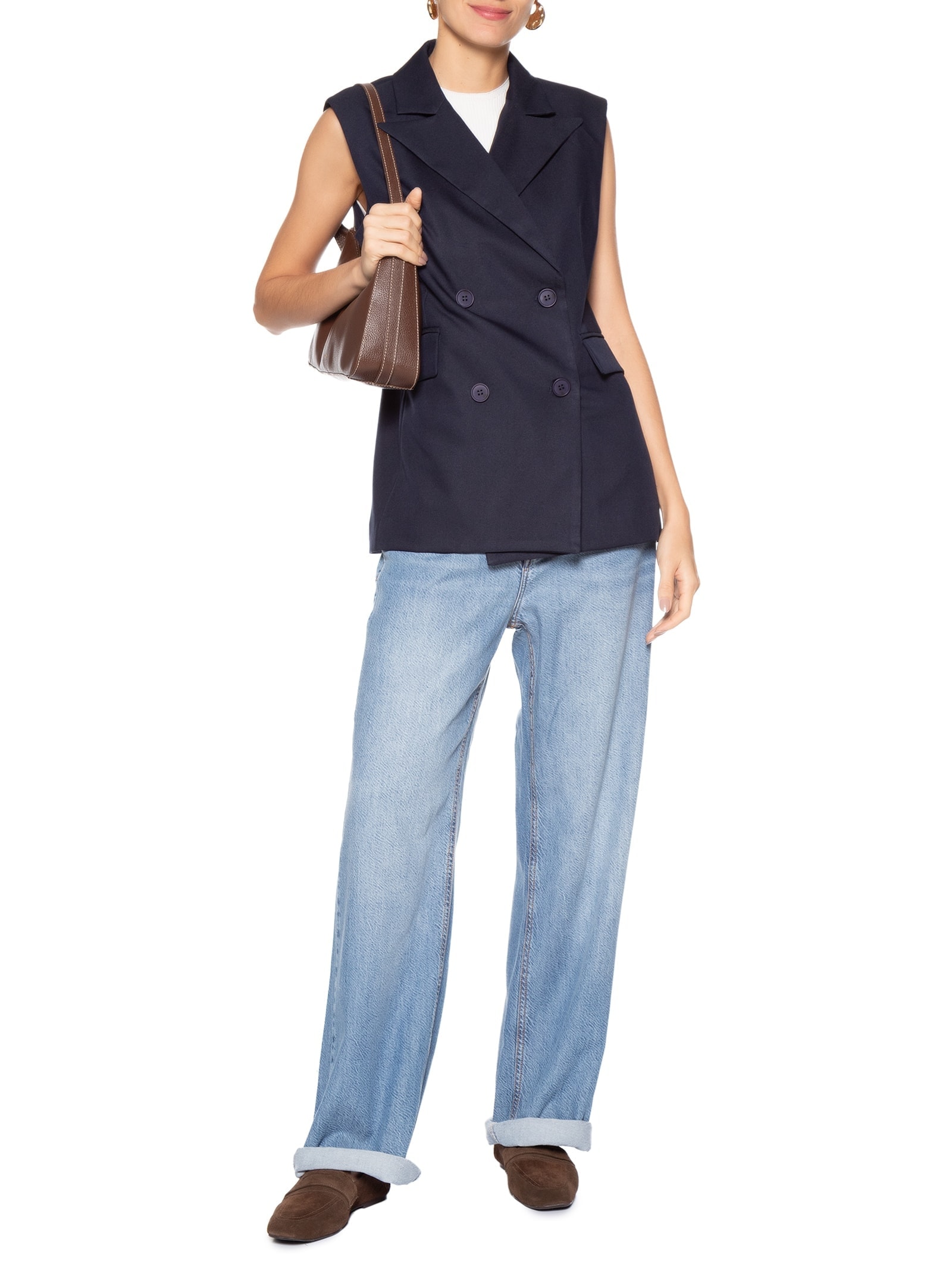 Colete Feminino Alongado Azul Basiq