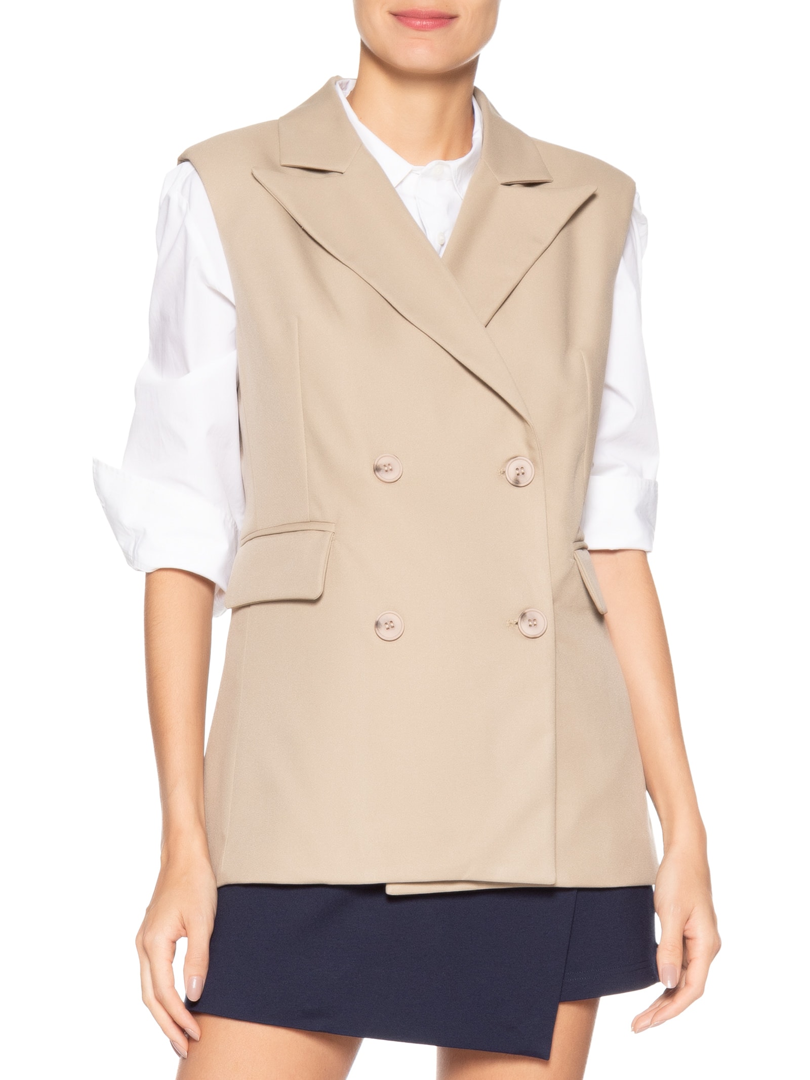 Colete Feminino Alongado Bege Basiq