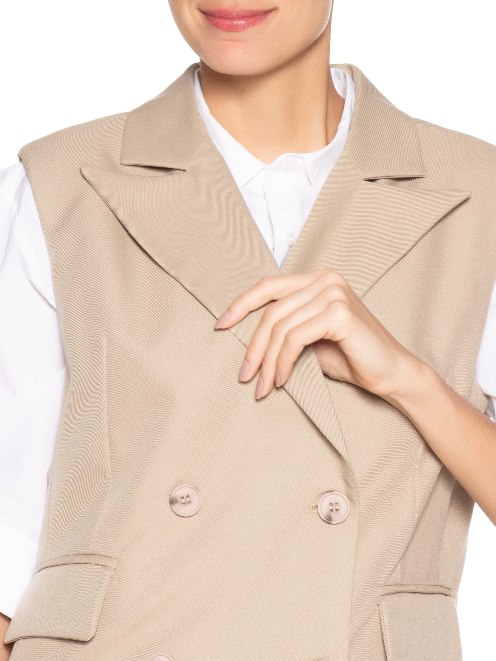 Colete Feminino Alongado Bege Basiq